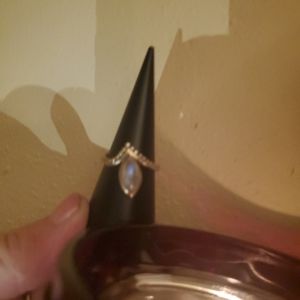 Size 9 Sterling silver ring with opal stone angled v  shaped ring